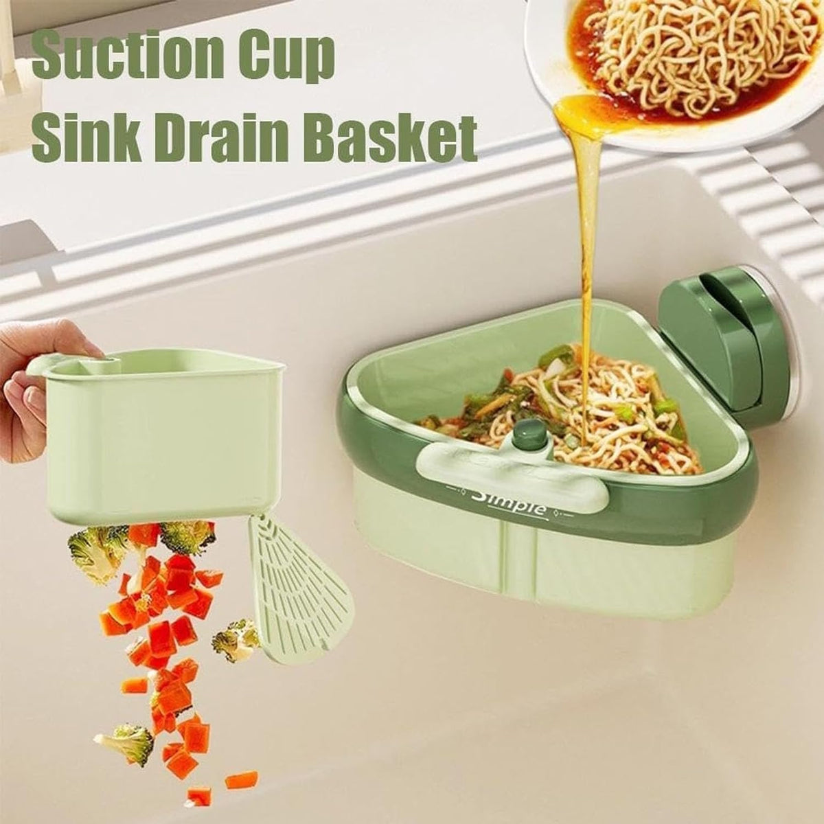 Suction Cup Sink Corner Rack, Curetoaway Corner Sink Strainer, Sink Trash Catcher, Plastic Triangular Baskets Corner Hanging, Rust Resistant, for Kitchen Food Waste (2Pcs Yellow)