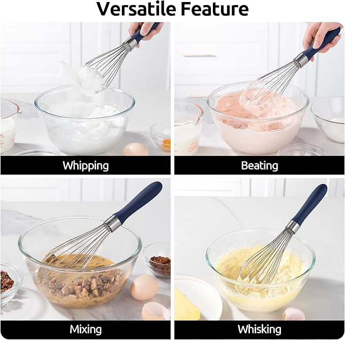 U-Taste Balloon Whisk for Cooking: 18/10 Stainless Steel Kitchen Wire Whisk, Medium Heavy Duty Egg Beater, Hand Baking Mixing Tool with 8 High Flex Wires for Stirring, Blending Sauce (Midnight Blue)