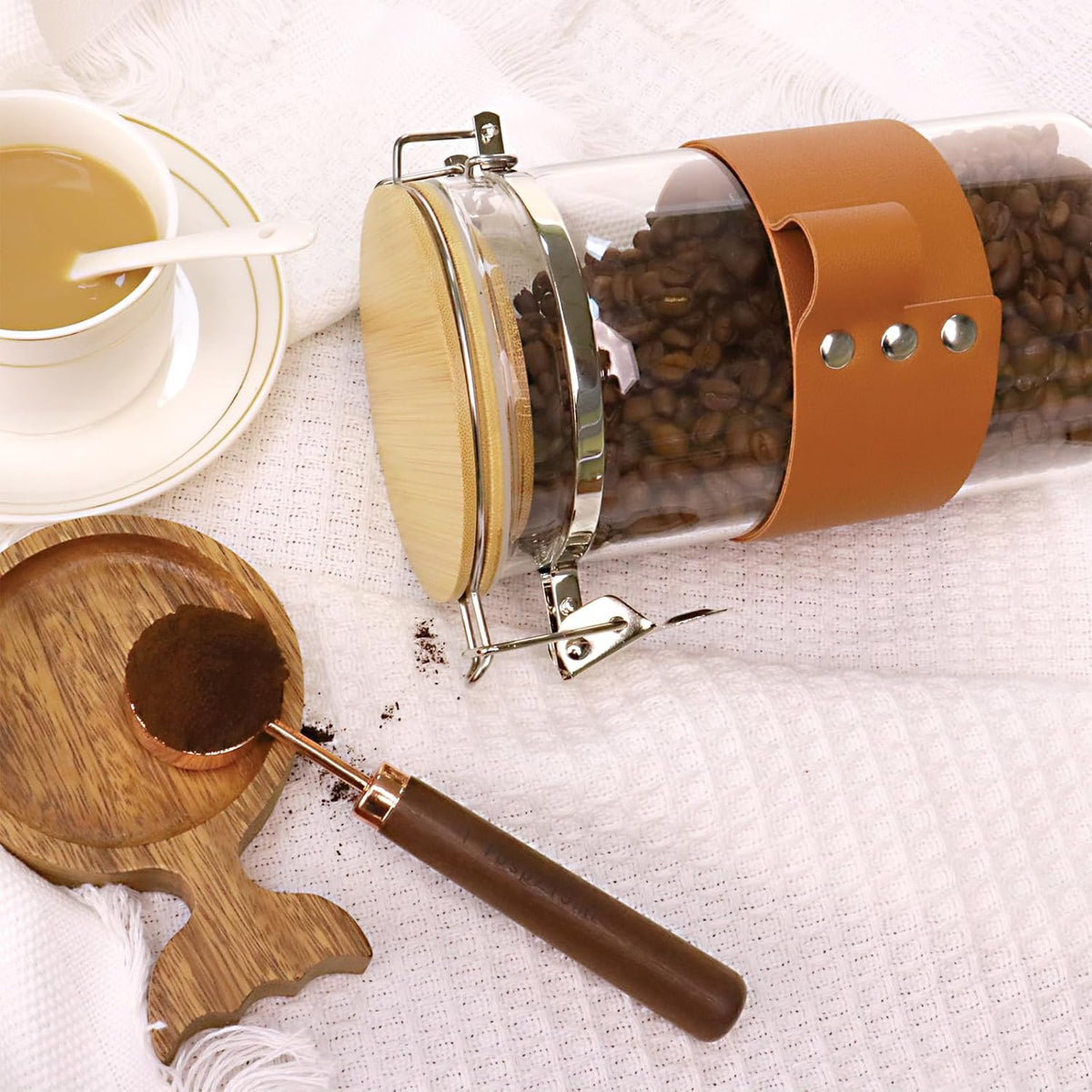 Glass Storage Jars with Spoon, Kitchen Food Storage jars with spoon, Glass Coffee Nuts Canister with Bamboo Lids, Scoop for Coffee Bean, Ground Coffe,Nuts, Cookie, Flour (40OZ×2)