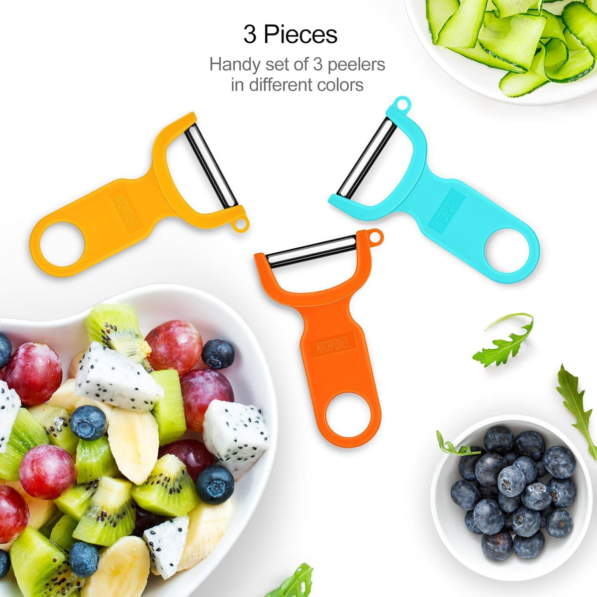 Original Vegetable Peeler, Potato Peelers for kitchen Carbon Steel Blade 3-Pack Orange/Blue/Yellow