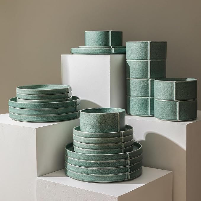 Stone Lain Bao 12-Piece Dinnerware Set Stoneware, Green