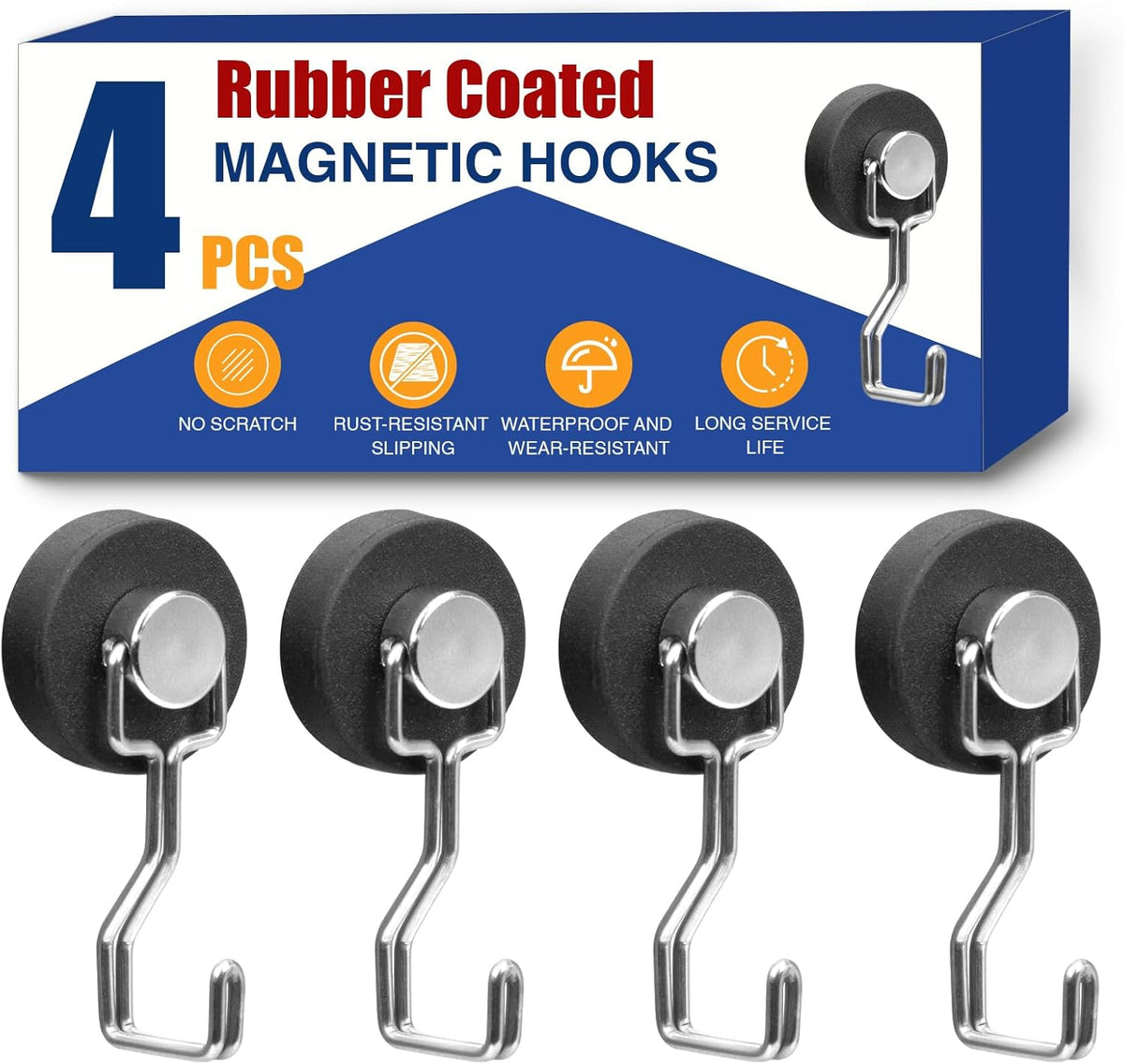 Heavy Duty Magnetic Hooks for Grill, Refrigerator & BBQ – 4-Pack Strong Magnet Hooks for Hanging Grill Tools, Kitchen Utensils, Towels & Outdoor Camping Accessories