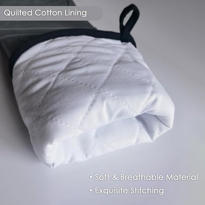 Estrend Extra Long Silicone Oven Mitts Heat Resistant Commercial Grade Professional Oven Gloves for Kitchen, BBQ, Baking, Cooking, Grilling, 19.7 Inch