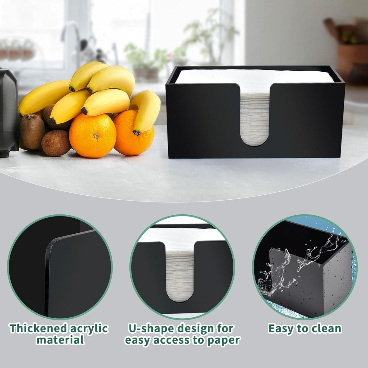 4Pack Black Acrylic Countertop Paper Towel Dispenser, Napkin Dispenser, Multifold Acrylic Paper Towel Dispenser for Z Fold C Fold Trifold Paper Towels for Bathroom Toilet Kitchen Restaurant (4)