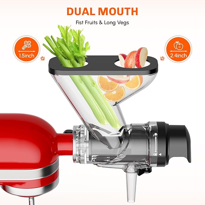 Cofun Masticating Juicer Attachment for KitchenAid, Slow Juicer with Dual Feed Chute, High Juice Yield & Easy to Clean Cold Press Juicer Machine, Compatible with All KitchenAid Stand Mixers