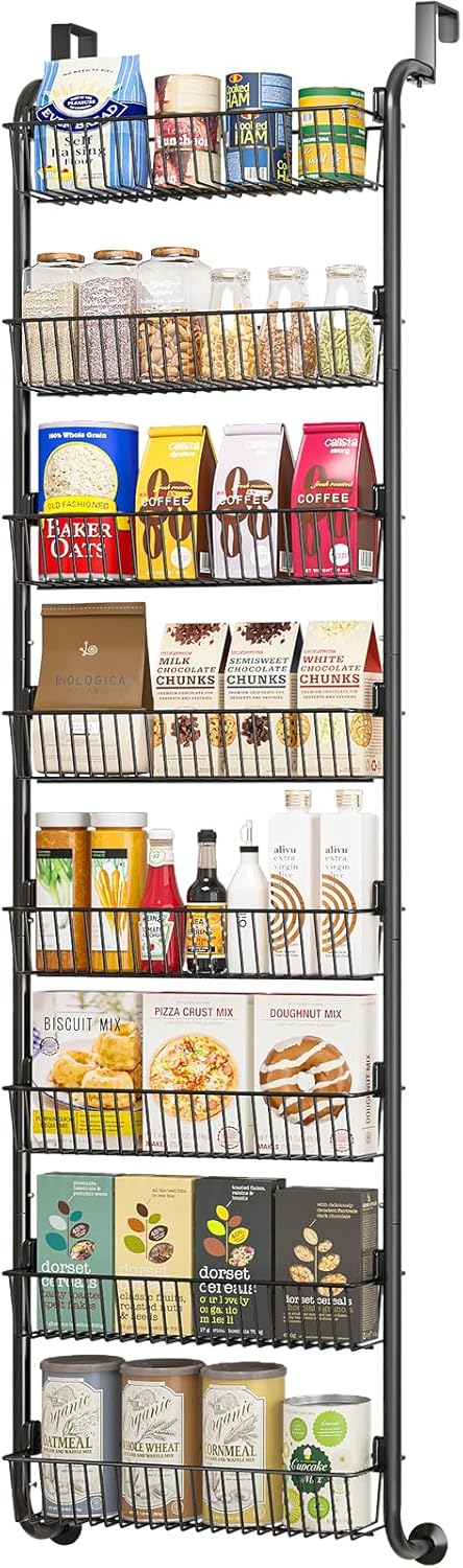 MIAOLI Over the Door Pantry Organizers and Storage, 8-Tier Spice Rack, Home & Kitchen Storage Shelves for Cabinet, Large Capacity Hanging Seasoning Organizer, Laundry Room Organization, Black