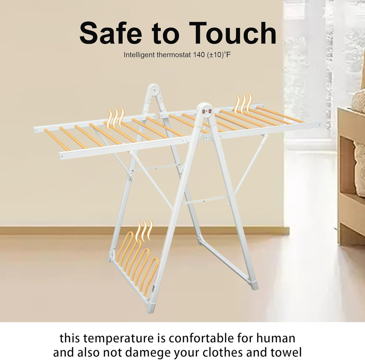 Electric Heating Clothes Drying Rack,Foldable Clothes Drying Rack,Suitable for Drying Clothes, Shoes and Socks.Plug & Play,White,Aluminum Alloy,One-Click Switch(39.37×52.56×25.98in)