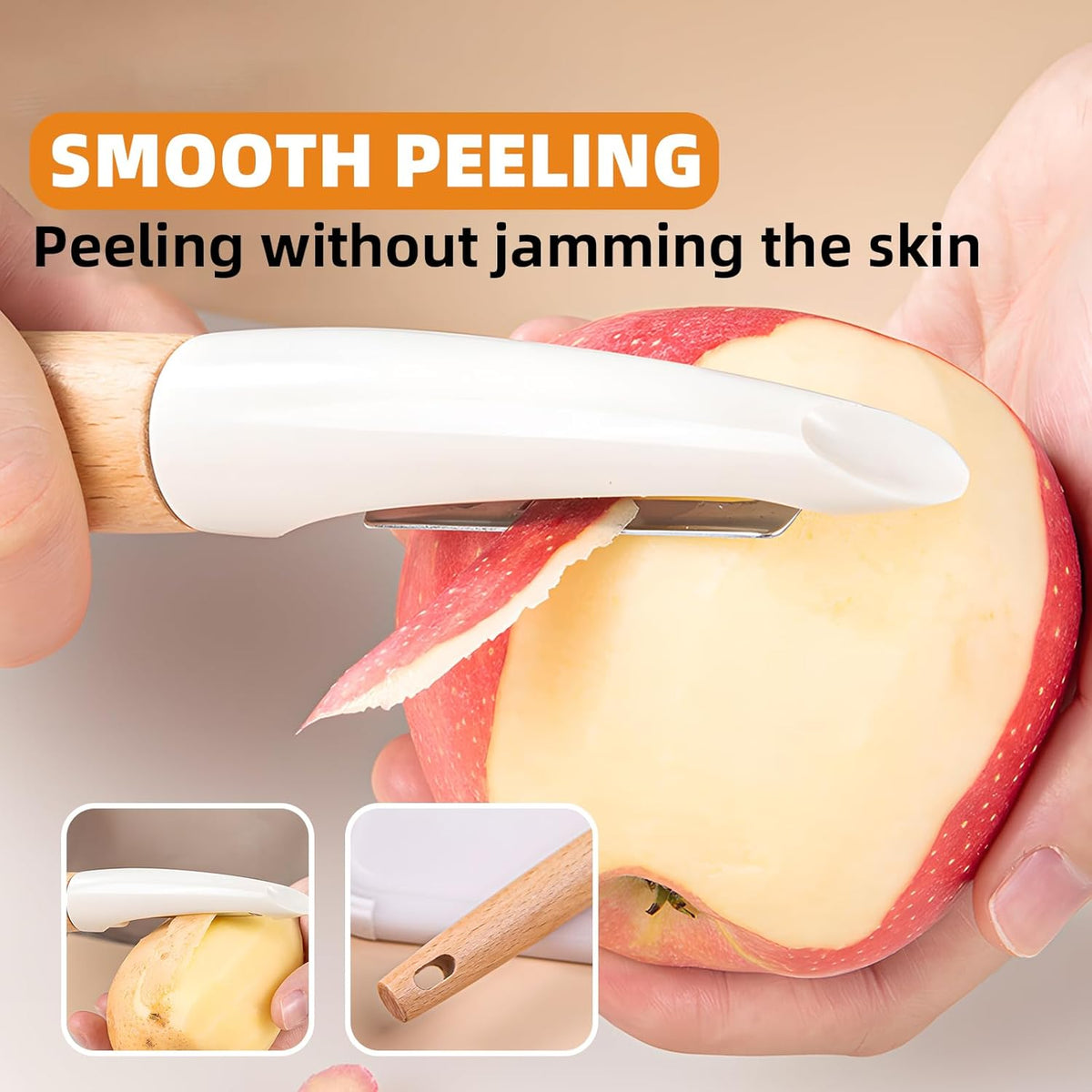 Trez Treamer 4 Pack Vegetable Peelers for Kitchen, Super Sharp Wooden Potato Peeler Set for Apple Cucumber Carrot Fruit Potatoes Veggie Peeler Bulk with Stainless Steel Blade,Dishwasher Safe