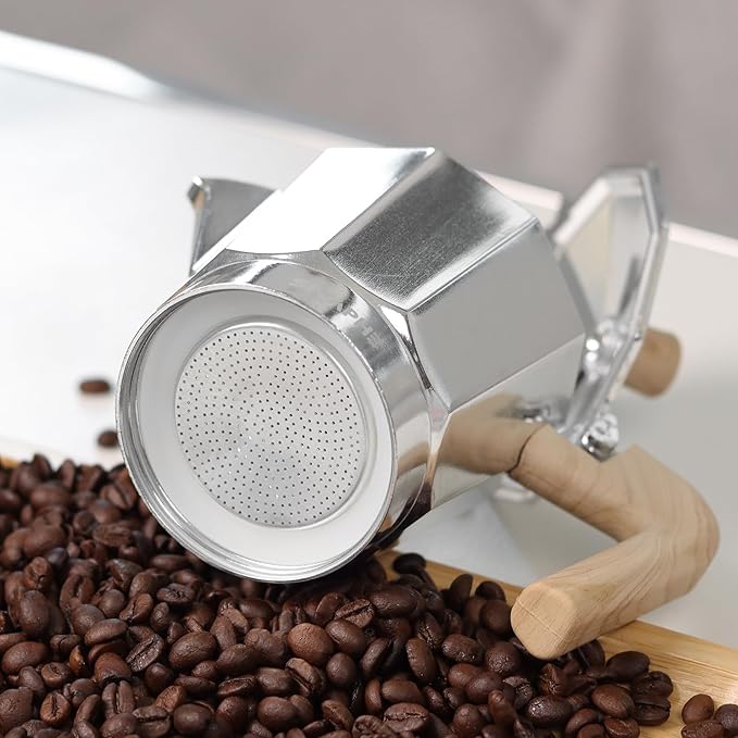 Sivaphe 6 Cups Moka Pot Replacement Infuser Parts Only for Aluminum Italian Stovetop Espresso Coffee Maker, 1 Filter and 3 Silicone Gasket Seals