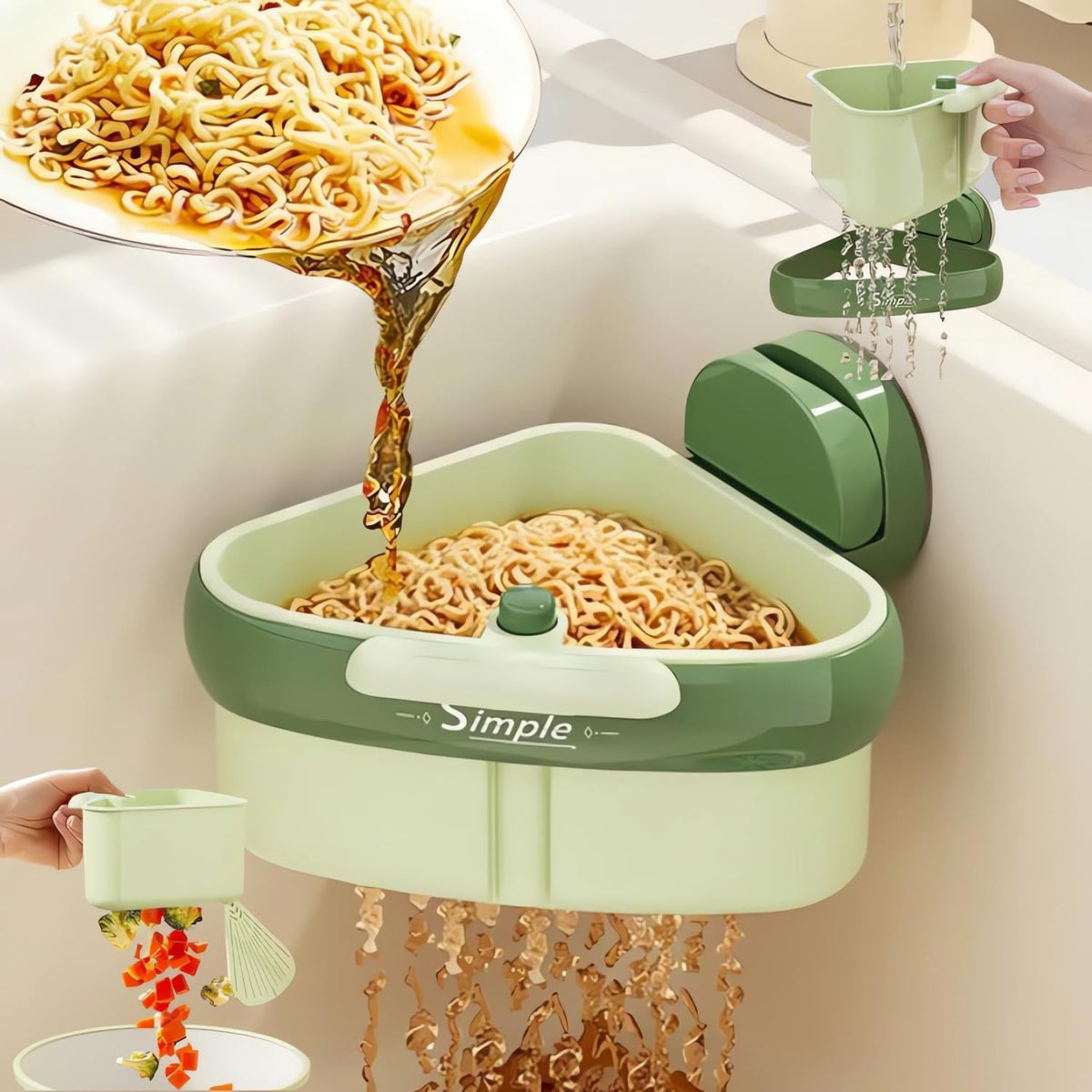 Suction Cup Sink Corner Rack 2026 Upgrade Corner Sink Strainer Basket Automatic Dumping Suction Cup Press Sinks Drainer Basket Faucet Sponge Storage Rack Food Waste Catcher for Sink (1PC - Green)
