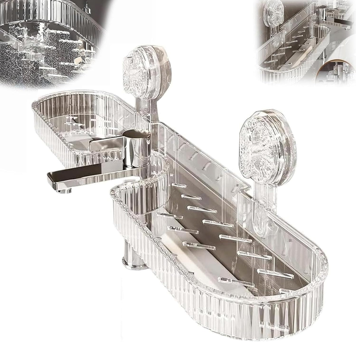 Universal Removable Faucet Storage Rack, No-Drill Bathroom Suction Storager Box, Thickened And Widened Panel Design, Water Automatically Drains Away, For Bathroom Kitchen (White)