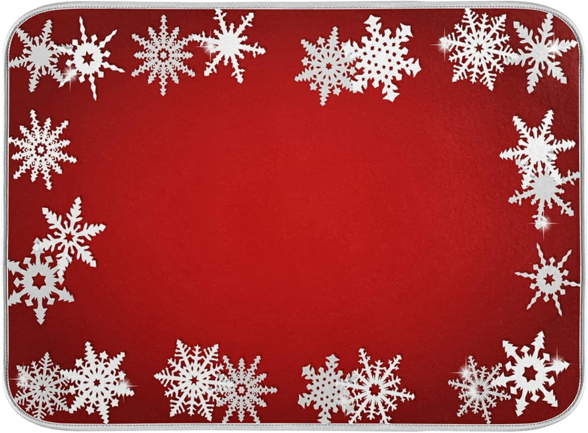 Super Absorbent Dish Drying Mat, Microfiber Fast-Drying Dish Mat, 16" x 18", Kitchen Dish Drying Pad, Watercolor Cute (Christmas Snowflake Abstract)