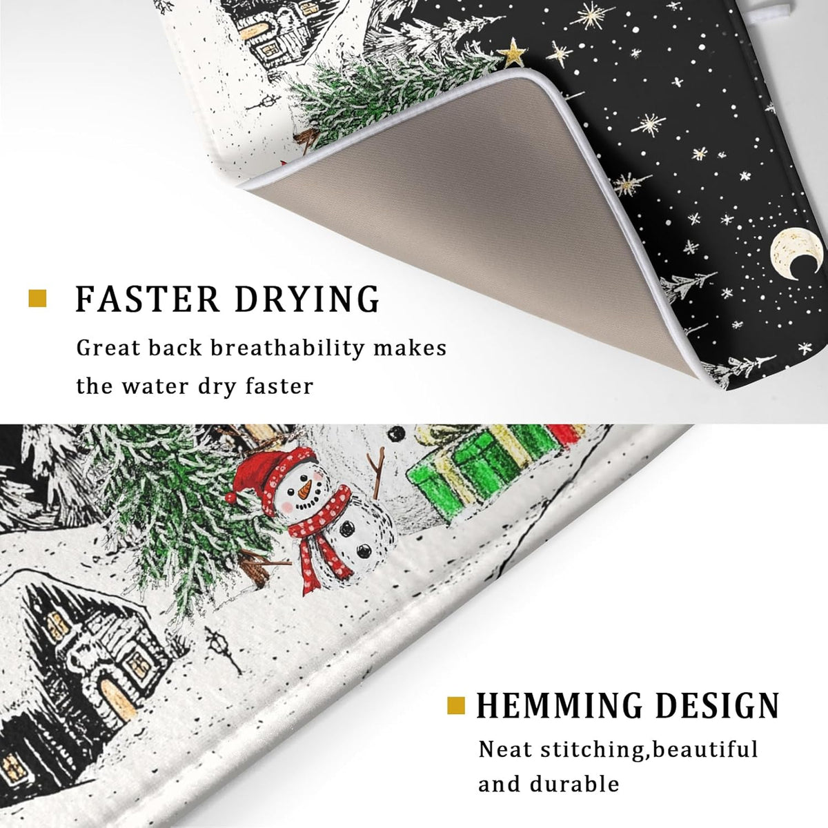 Winter Snowman Dish Drying Mat 24 X 18 in Black Microfiber Dish Pad Absorbent Holiday Kitchen Accessories