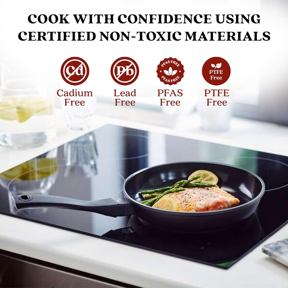 Alva Energy 11″ Non‑Toxic Ceramic Frying Pan – PFAS/PTFE‑Free, Induction‑Safe Recycled Aluminum – Fast, Even Heat with Stay‑Cool Handle, Lightweight for Everyday Cooking
