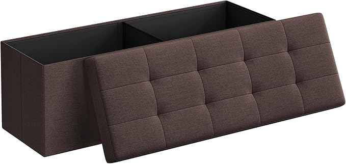 SONGMICS MAZIE Collection - 43 Inches Folding Storage Ottoman Bench, Ottoman Foot Rest, End of Bed Bench, Storage Chest, Load 660 lb, for Living Room, Bedroom, Entryway, Brown ULSF77BR