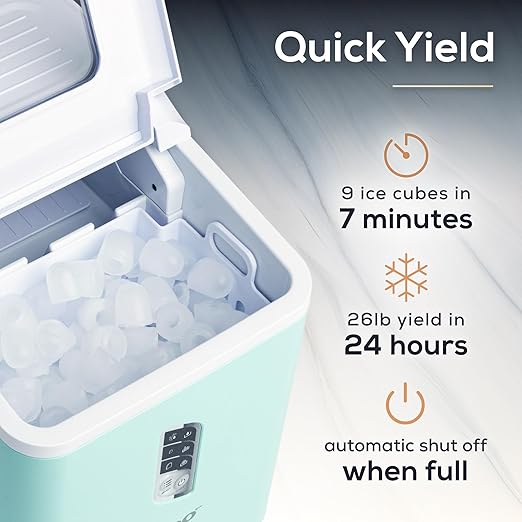 Igloo Automatic Ice Maker, Self-Cleaning, Countertop Size, 26 lbs in 24 Hours, 9 Large or Small Ice Cubes in 7 Minutes, LED Control Panel, Scoop Included, Great for Water Bottles, Mixed Drinks, Aqua