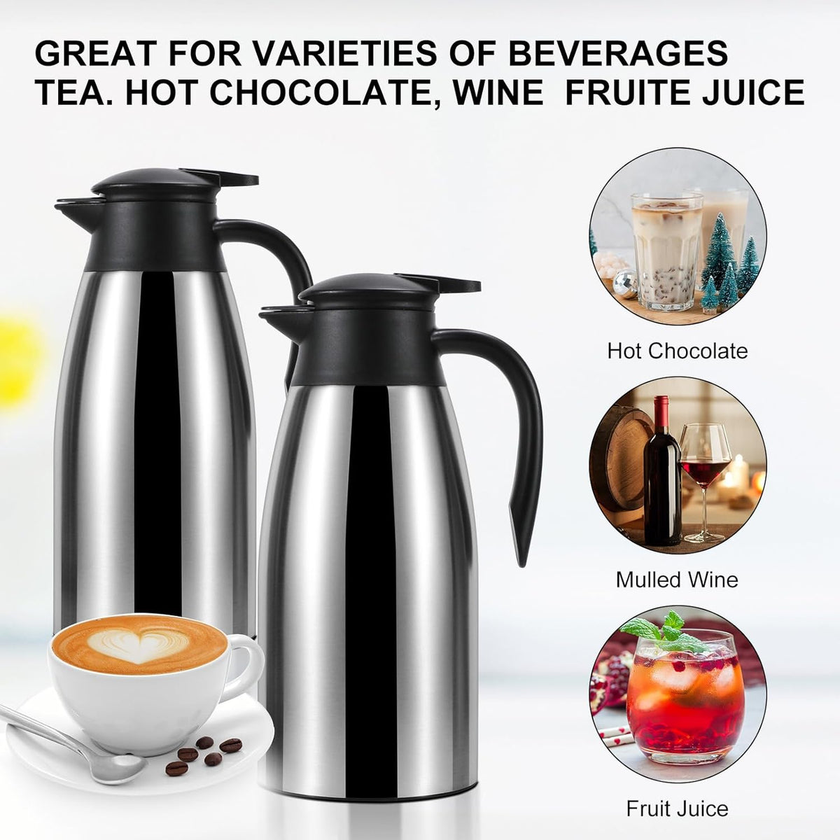 70oz Updated Thermal Stainless Steel Carafe for Hot Coffee & Water, Double Walled Vacuum Carafe (Pink+Pink)