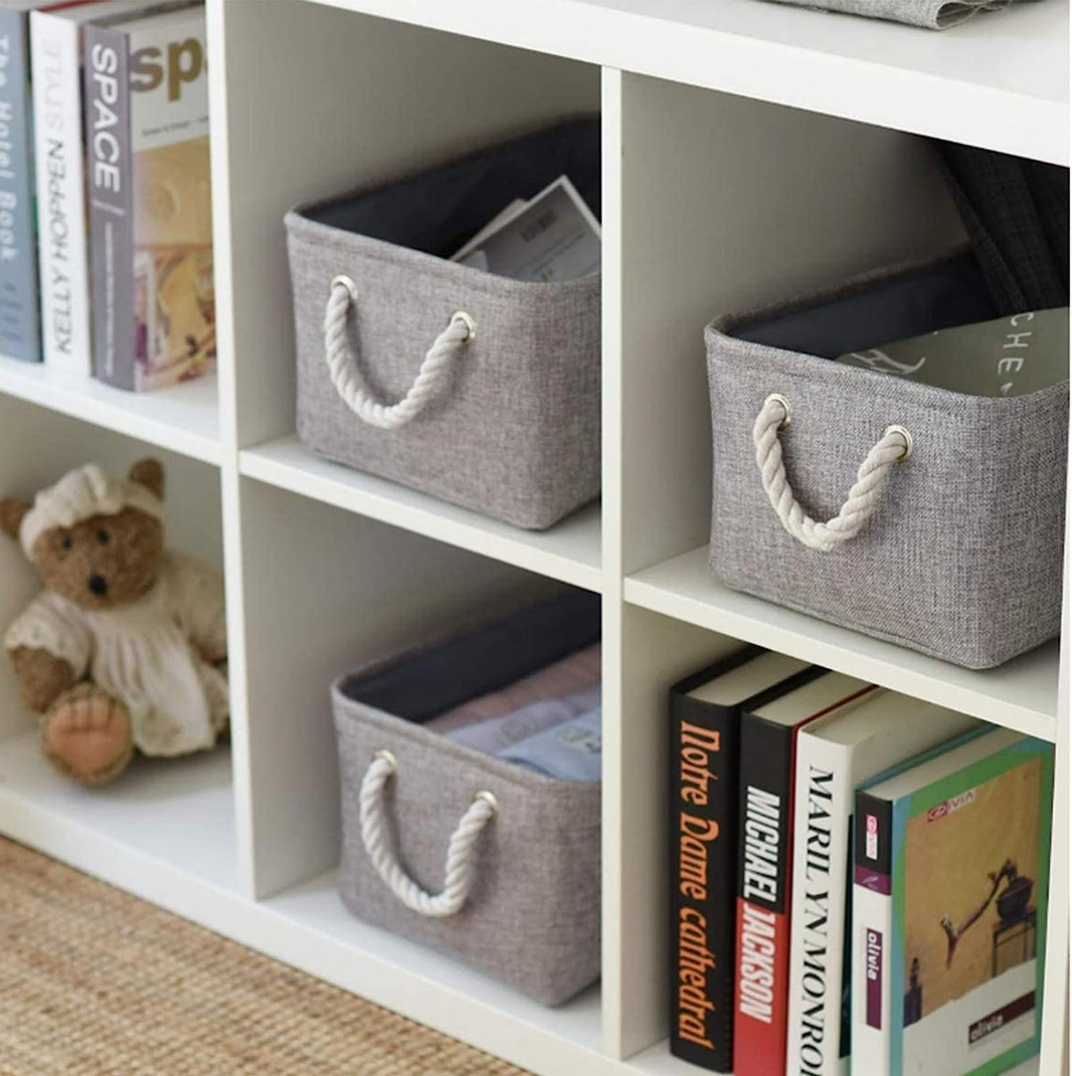 TcaFmac Organization and Storage Basket for Organizing - Large 4 Pack 16x12x8 inch Collapsible Storage Bins for Shelves, Fabric Storage Cubes for Closet Cloth Nursery Toy Books Gifts (Grey)