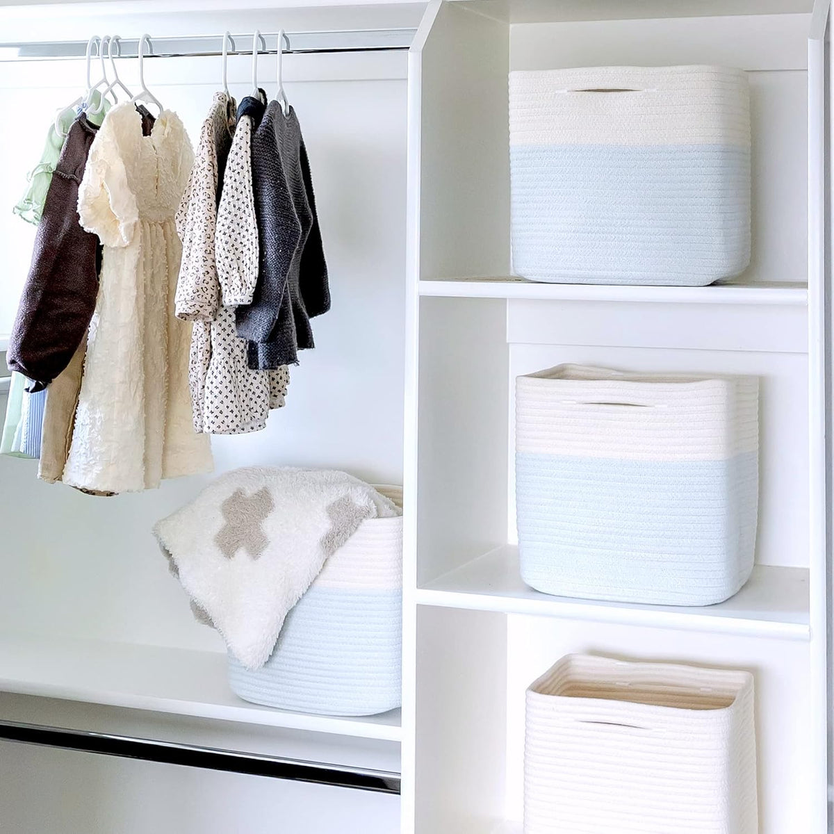 NaturalCozy Storage Cubes 11 Inch Cotton Rope Woven Baskets for Organizing, 3-Pack | Cube Storage Bin | Square Storage Baskets for Shelves Organizer, Classroom, Kids Toy Bins, Closet, Baby Nursery