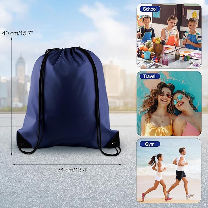 KUUQA 50Pcs Navy Blue Drawstring Backpack Bulk Drawstring Bags String Bags Storage Bags Gym Backpack for Sport Gym Traveling