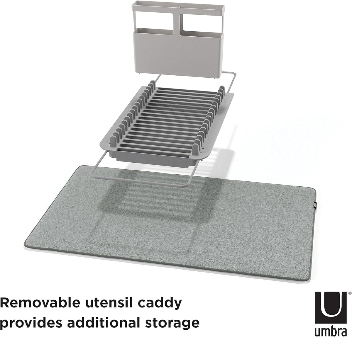 Umbra Udry Rack and Microfiber Dish Drying Mat-Space-Saving Lightweight Design Folds Up for Easy Storage, Over The Sink, Charcoal