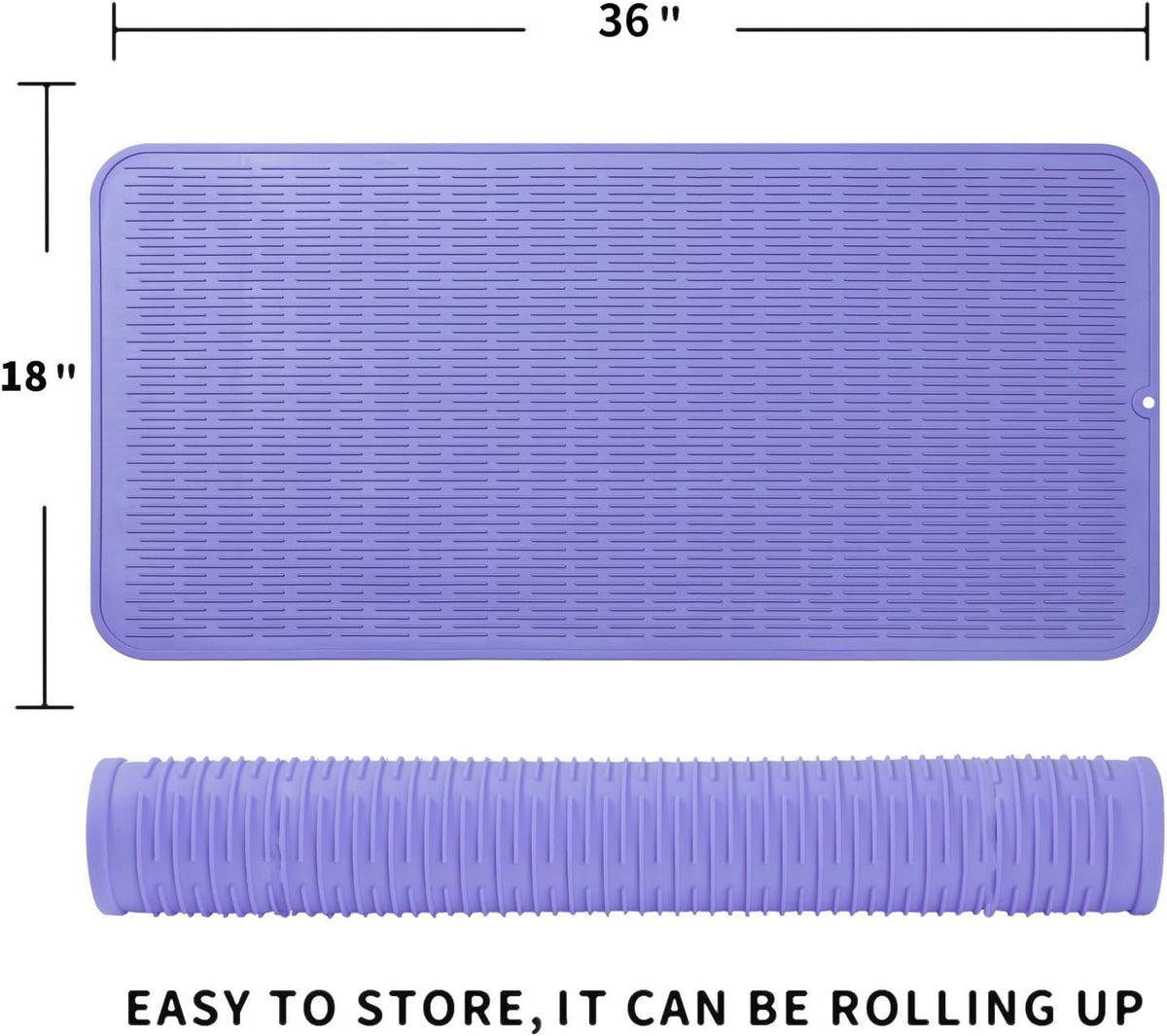 Silicone Dish Drying Mat for Multiple Usage,Easy clean,Eco-friendly,Heat-resistant Silicone Mat for Kitchen Counter or Sink,Refrigerator or Drawer Liner Light Purple 5XL 36inches x 18inches