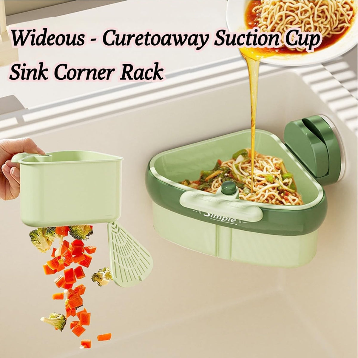 Suction Cup Sink Corner Rack, 2025 Upgraded Automatic Dumping Sink Strainer Basket, Suction Cup Press Sink Drainer Basket, No Drilling Corner Sink Strainer for Food Waste (Yellow, 2Pcs)