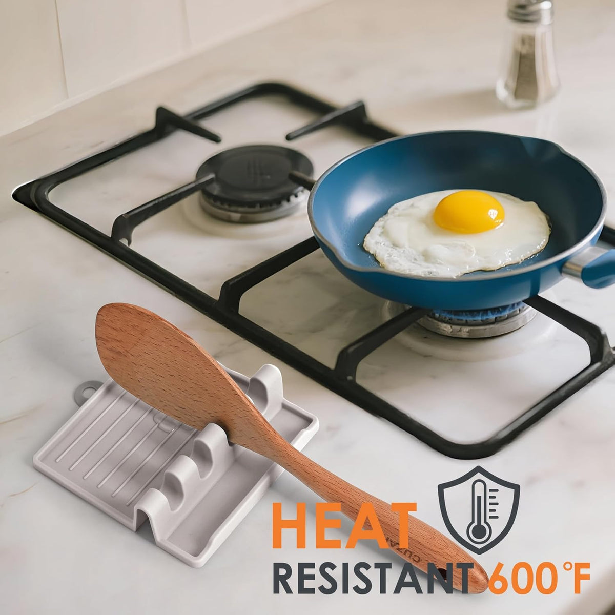 2-PACK 600°F Heat Resistant Silicone Spoon Rest, Multiple Utensil Rest, BPA Free Easy to Clean Dishwasher Safe, Khaki