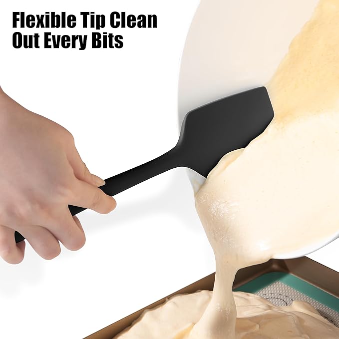 3-Piece Silicone Spatula Scrapers: Doosu 600°F Heat Resistant Food Grade Kitchen BPA Free Rubber Baking Cooking Tool Nonstick Utensil Set for Mixing, Scraping, Folding, Stirring, Serving (Black)