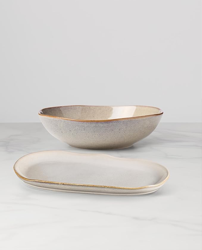 Oneida 897209 Organic Shades 2-Piece Serving Set, Oatmeal