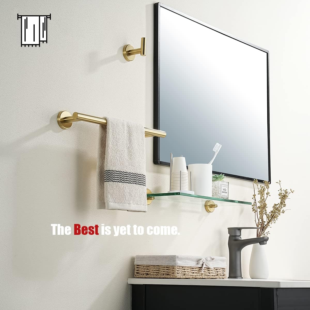 JQK Bathroom Towel Bar, 15 Inch 304 Stainless Steel Thicken 0.8mm Towel Rack, Towel Holder Brushed Gold Wall Mount, Useable Length 12 Inch TB110L12-BG