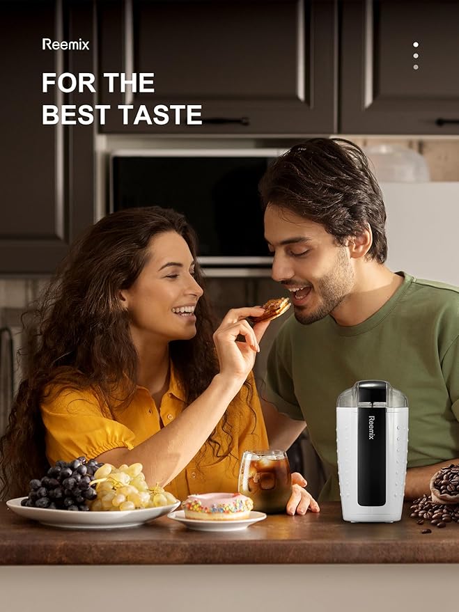 Coffee Grinder, Electric Coffee Grinder with 3.5Oz Large capacity, One-Touch Coffee and Spice Grinder with Stainless Blade, Cleaner Brush And Spoon for Home Use (White)