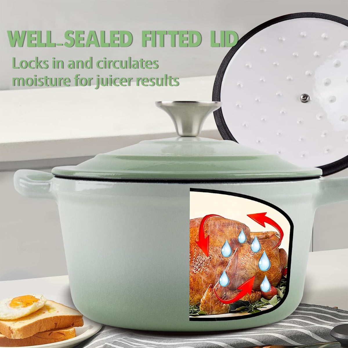 Enameled Cast Iron Sauce Pan, 1.6 Quarts Round Sauce Pot with Lid, Min Dutch Oven Enamel Saucepan for Cooking Pasta Sauce, Gravy, Puddings & Boiling, Gradient Green