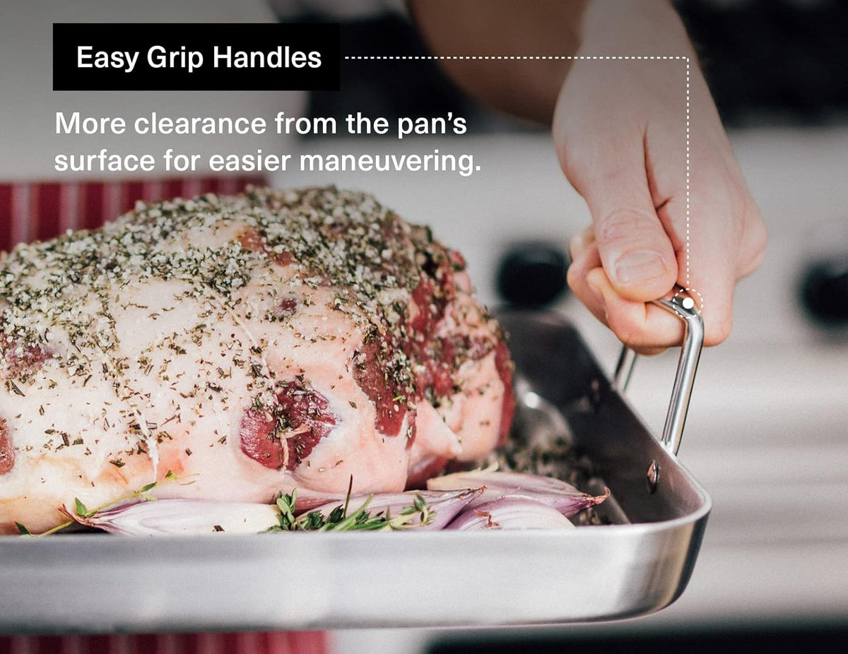Misen Stainless Steel Roasting Pan with Handles - Versatile 5-Ply Design, Easy Grip Handles, Multi-Functional Cooking, Ideal for Baking, Searing, & Roasting, Superior Heat Conduction, Premium - 18"