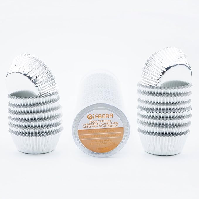 Gifbera Mini Foil Baking Cups Silver, 300-Count Bright Foil Paper Silver Cupcake Liners Mini Size