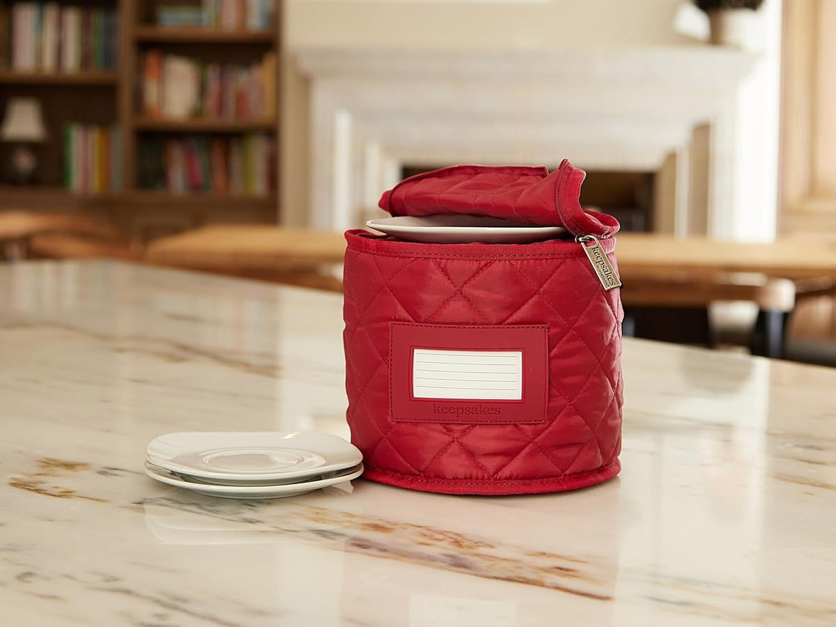 Covermates Keepsakes - Dish Storage - Padded Protection - ID Window - Stain Resistant - Machine Washable - China Storage, Red