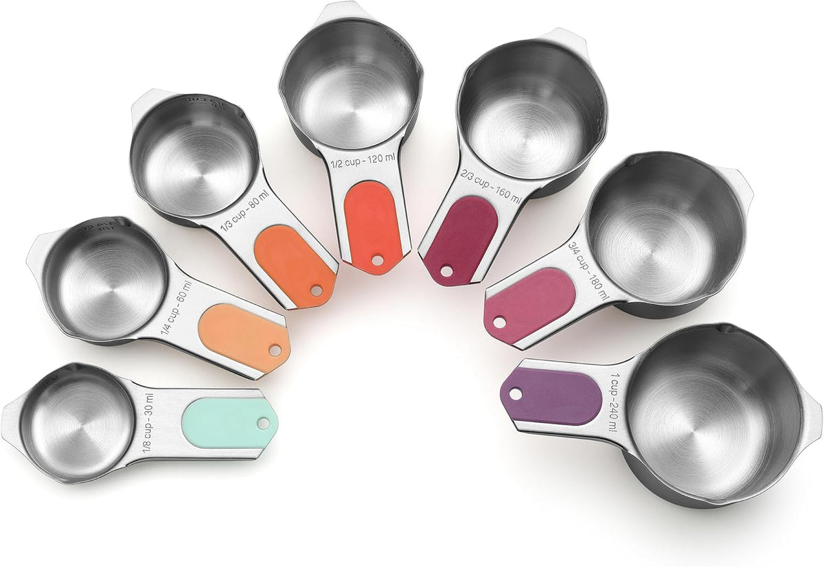 Spring Chef Magnetic Stainless Steel Measuring Cups, Patented, Kitchen Tools with Easy to Read Markings for Measuring Dry or Liquid Ingredients, Set of 7, Desert Sunset