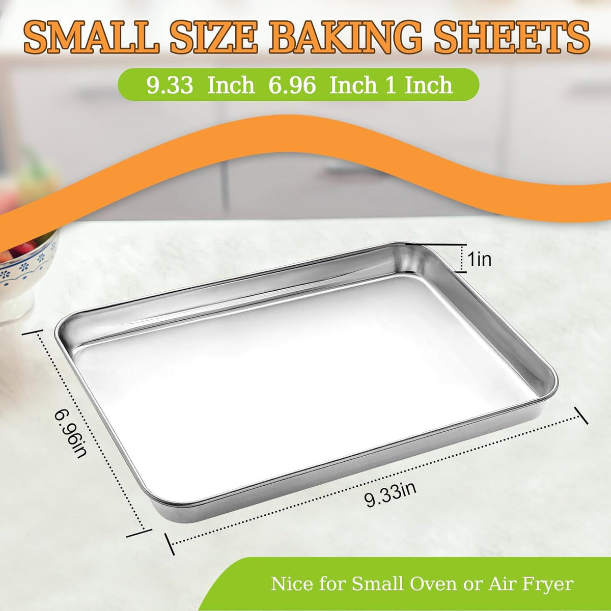 Small Baking Sheet of 2, CEKEE Stainless Steel Baking Pan Tray Cookie Sheet, Size 9 X 7 X 1 inch, Healthy & Non Toxic, Rust Free & Mirror Finish, Easy Clean & Dishwasher Safe