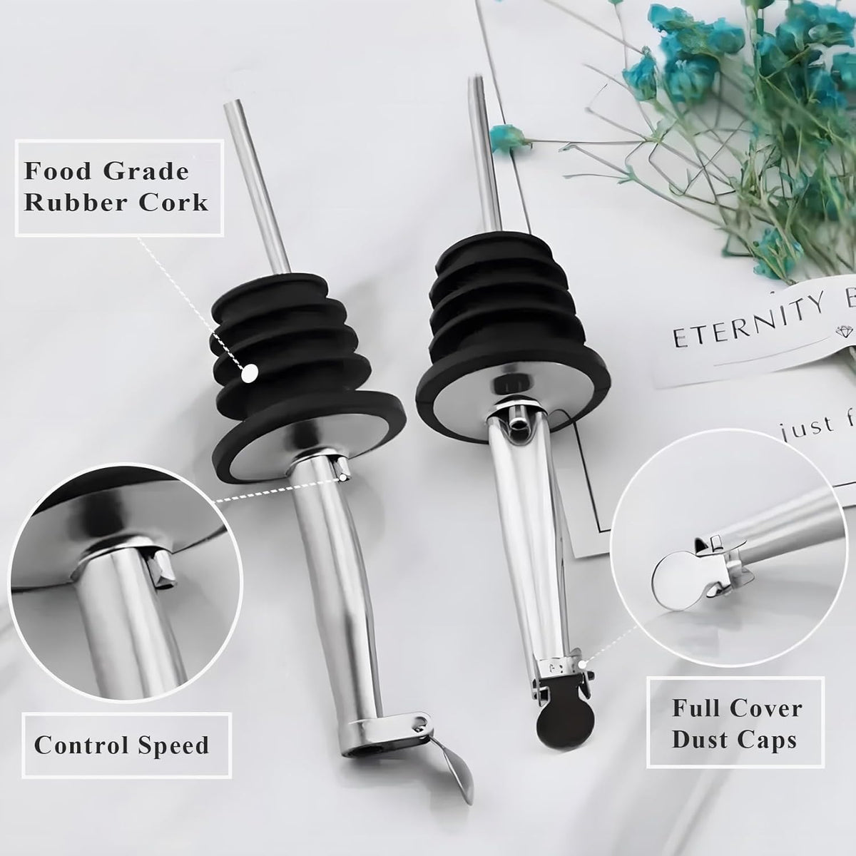 12 Pack Oil Pourers with Flip Top, Olive Oil Dispenser Spout, Speed Pour Spouts for 3/4" Bottle Mouth