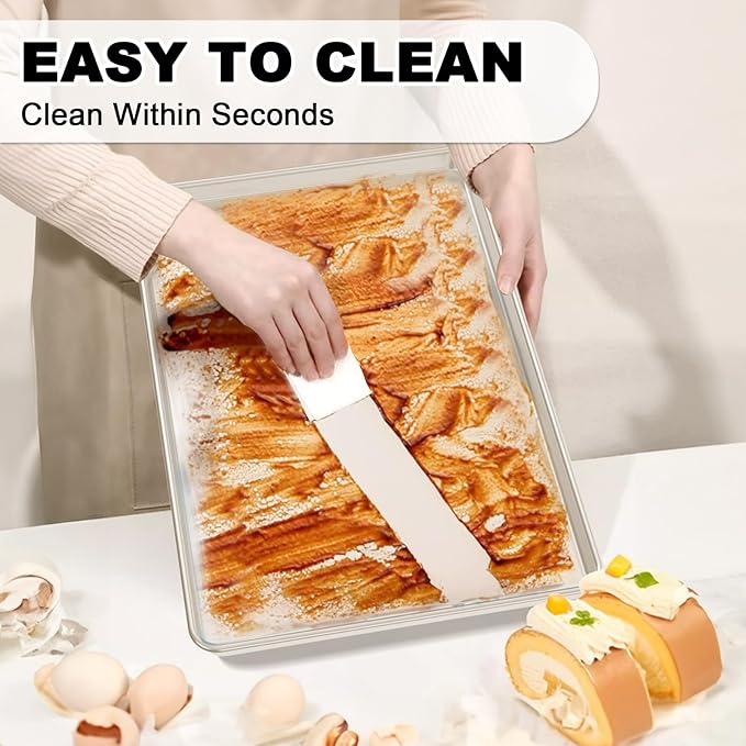 24 Inch Baking Sheet Pans with Rack Set, Natural Aluminum Cookie Sheet, Extra Large Commercial Quality Baking Sheet Pan Set, Warp Resistant Nonstick Thick Cookie Tray Pans for Baking, Roasting