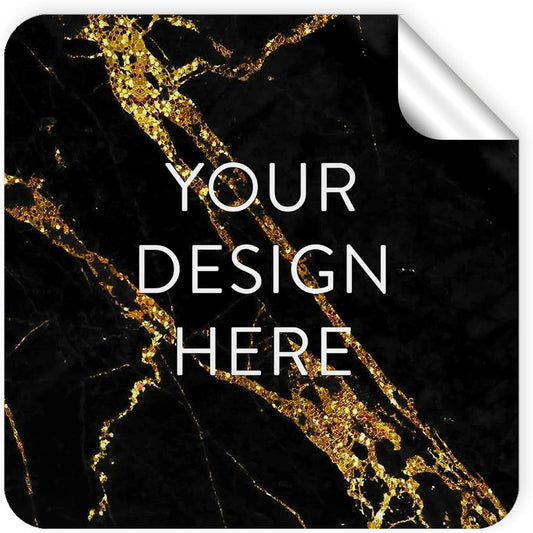 100 Custom Vinyl Stickers - Upload Your own Image, Text, Design, Logo - Personalized Logo Labels for Handmade, Packaging, Bottle, Jars, Candle, Brand Stickers (Black Gold Marble, 2x2 Square)