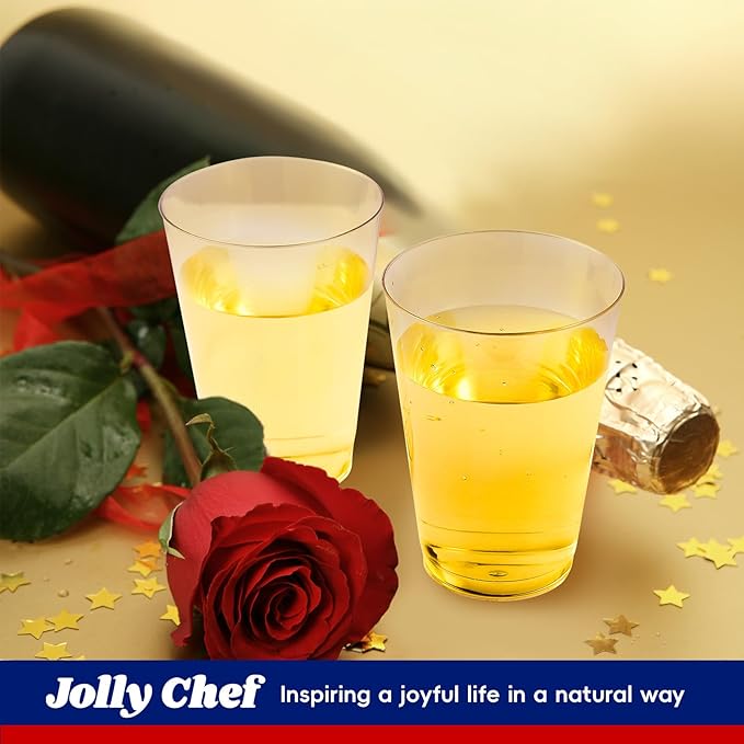 JOLLY CHEF 10 oz Clear Disposable Plastic Cups 200 Pack, Clear Plastic Cups Tumblers, Heavy duty Party Glasses, Disposable Cups for Wedding, Thanksgiving, Christmas Party