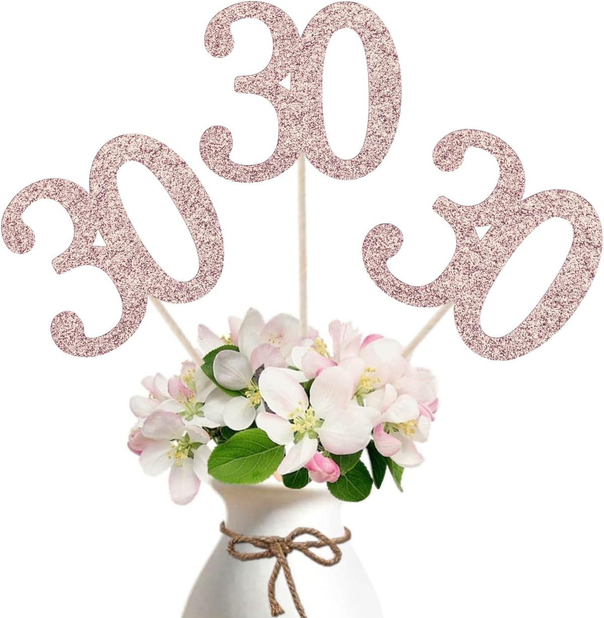 10-Pack Double Sided Glitter 30th Birthday Centerpiece Anniversary Centerpiece Sticks, Number 30 Table Topper Cake Topper for 30th Birthday Anniversary Table Party Decorations (Double Sided rose gold)
