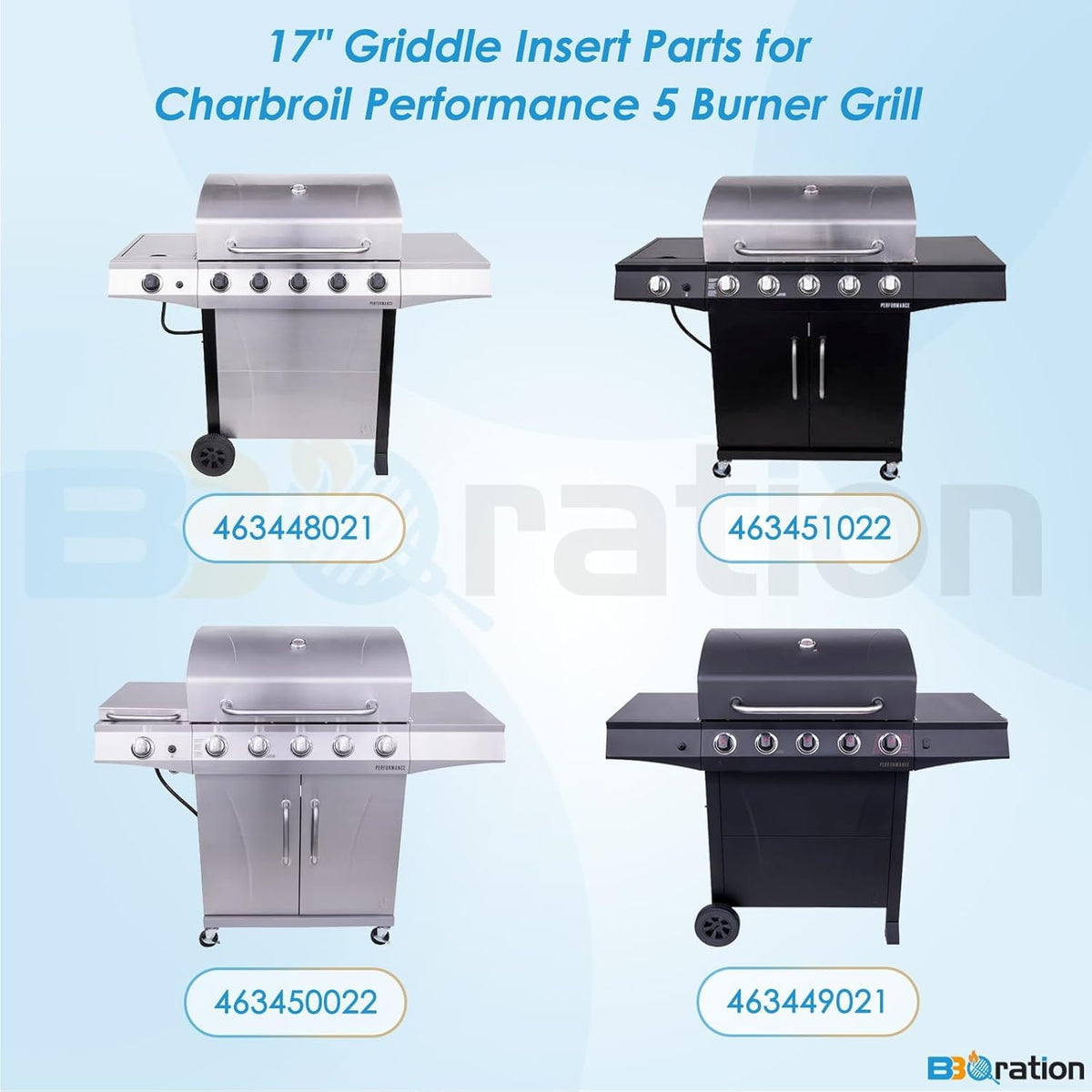 17" Griddle Insert Parts for Charbroil Performance 5 Burner 463448021 463449021 463450022 463451022 Full Size Griddle for Charbroil Grill Replacement Parts G426-0004-W1 G426-0005-W1