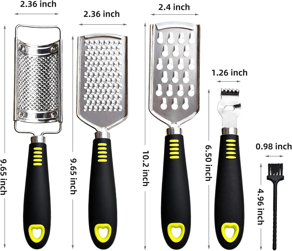 5 Pcs Stainless Steel Cheese Grater with Handle, Handheld Lemon Zester Grater with Handle, Hand Graters for Kitchen Graters & Peeler & Slicer, for Vegetable Fruit Kitchen Aid, with 1 Brush & 1 Box