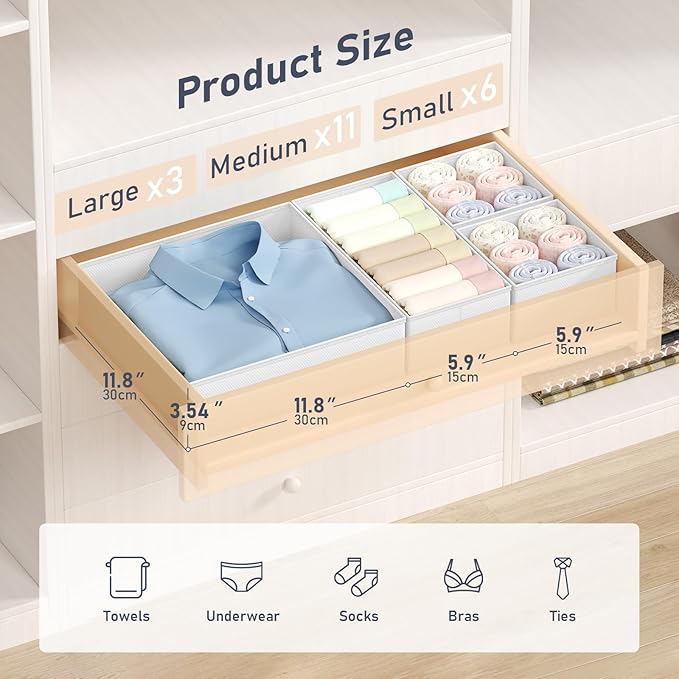 DIMJ Drawer Organizer Clothes - 20 Pack Closet Drawer Organizer Bins for Baby Clothes Storage, Fabric Dresser Organizer for Nursery Bedroom, Foldable Small Drawer Dividers for Underwear Socks