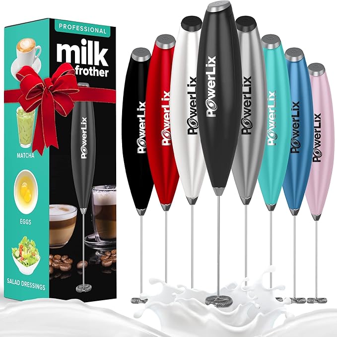 PowerLix Powerful Handheld Milk Frother With Stand Battery Operated Foam Maker Frother Wand For Coffee (A Black) (Black 2)