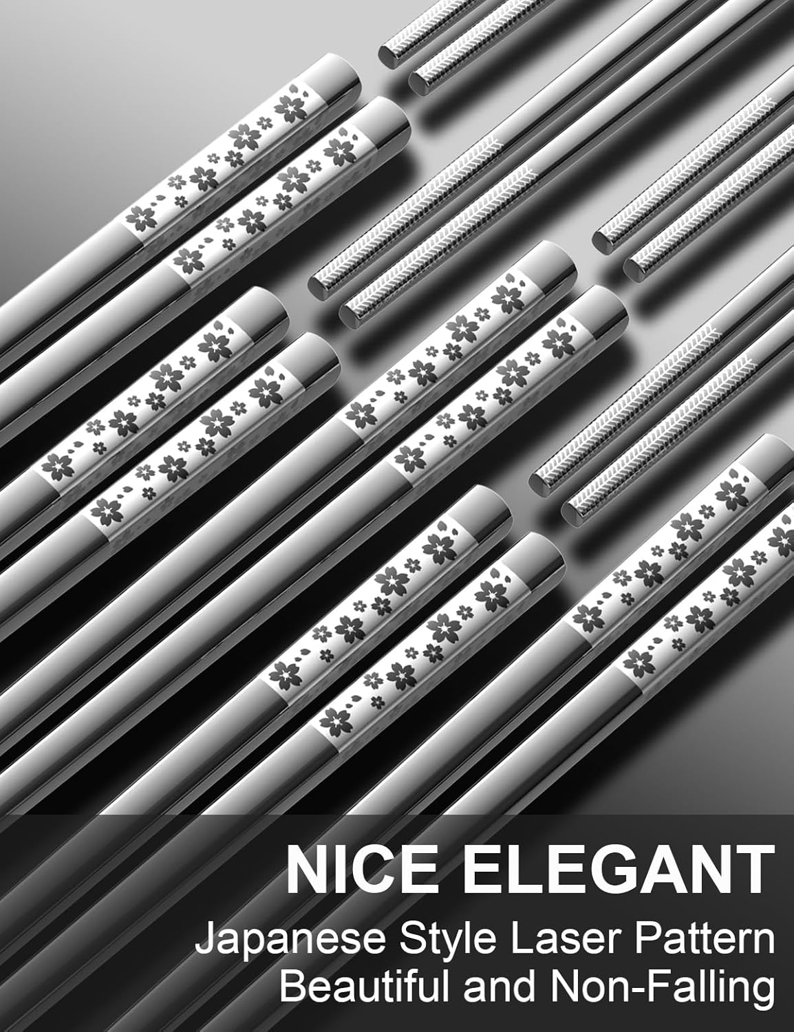 5 Pairs Metal Chopsticks Reusable 18/8 stainless steel Chopsticks Japanese Style Dishwasher Safe Lightweight Non-Slip Chop Sticks 9 1/4 Inches Present Set