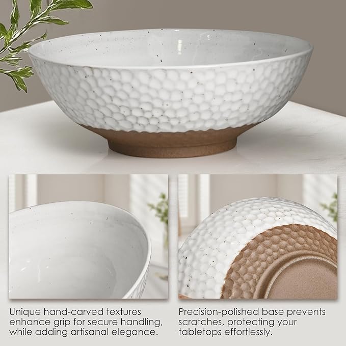 Wotalation Handmade Ceramic Large Serving Bowls, Salad Bowl set. Modern Kitchen Dishes for Dinner, Fruit, Salad. Oven, Dishwasher Safe, Vanilla White, 58 oz, 9.5" (1, 9.5“)