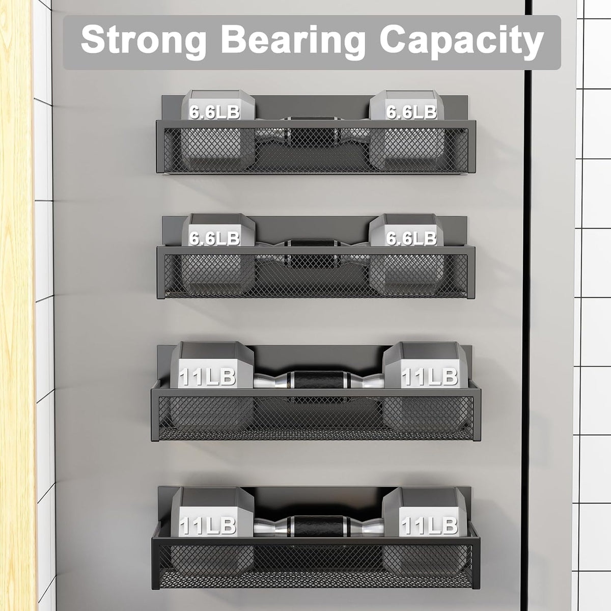 Magnetic Spice Rack for Refrigerator, 4 Pack Magnetic Shelf, Fridge Magnet Organizer with Moveable 8 Hooks, Magnetic Fridge Shelf for Kitchen Organization and Storage (4 Pack)
